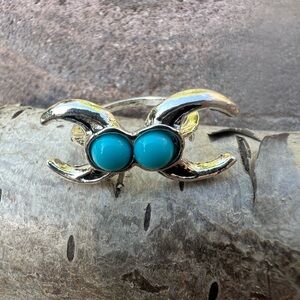 💍 Silver Turquoise Ring with Crescent Moons🌙